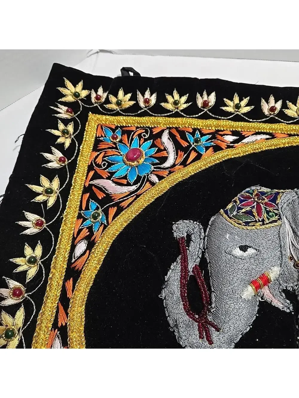 Royal Elephant Zardozi Embroidered & Jeweled Tapestry 3D Wall Art 24x18